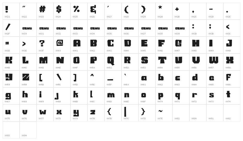 BERMCREEKdemo Character Map