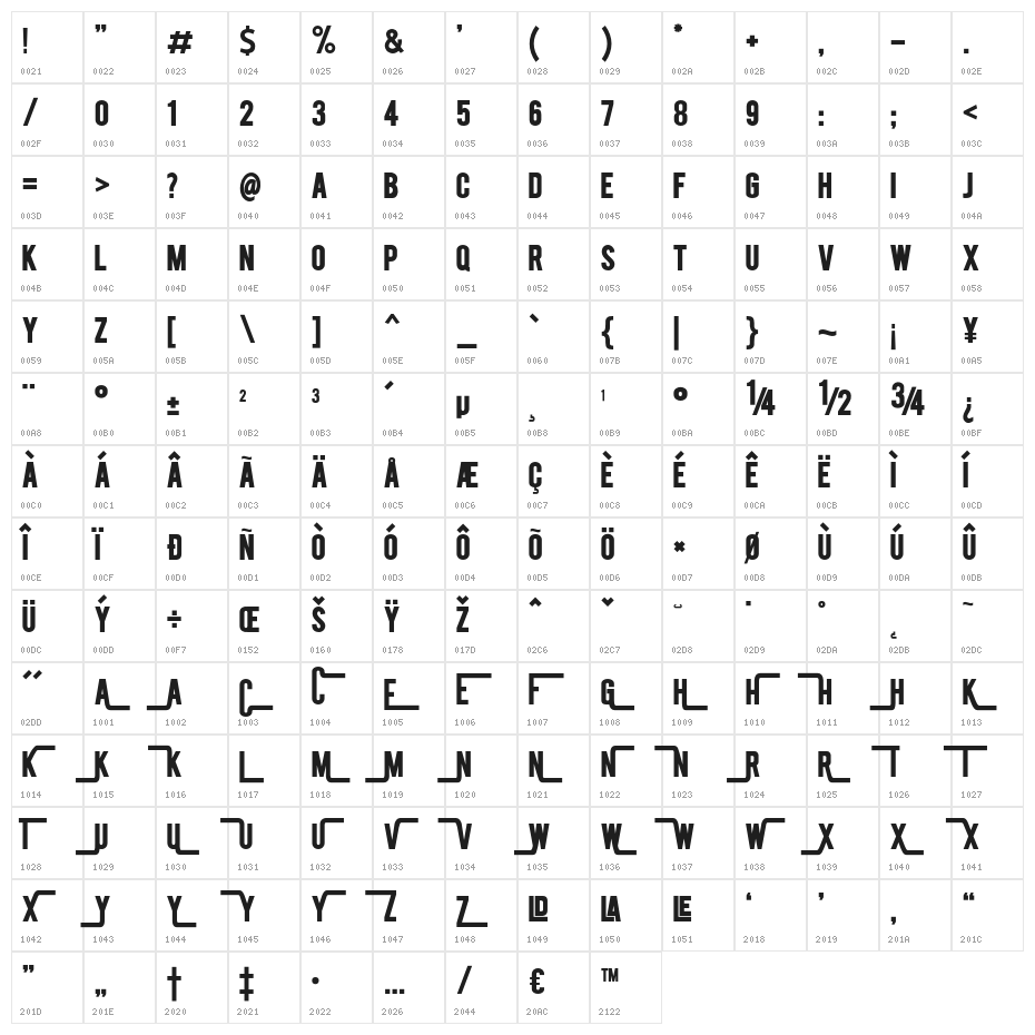 BERRYBOLD-Bold Character Map
