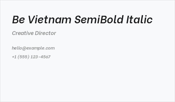 Be Vietnam SemiBold Italic Business Card