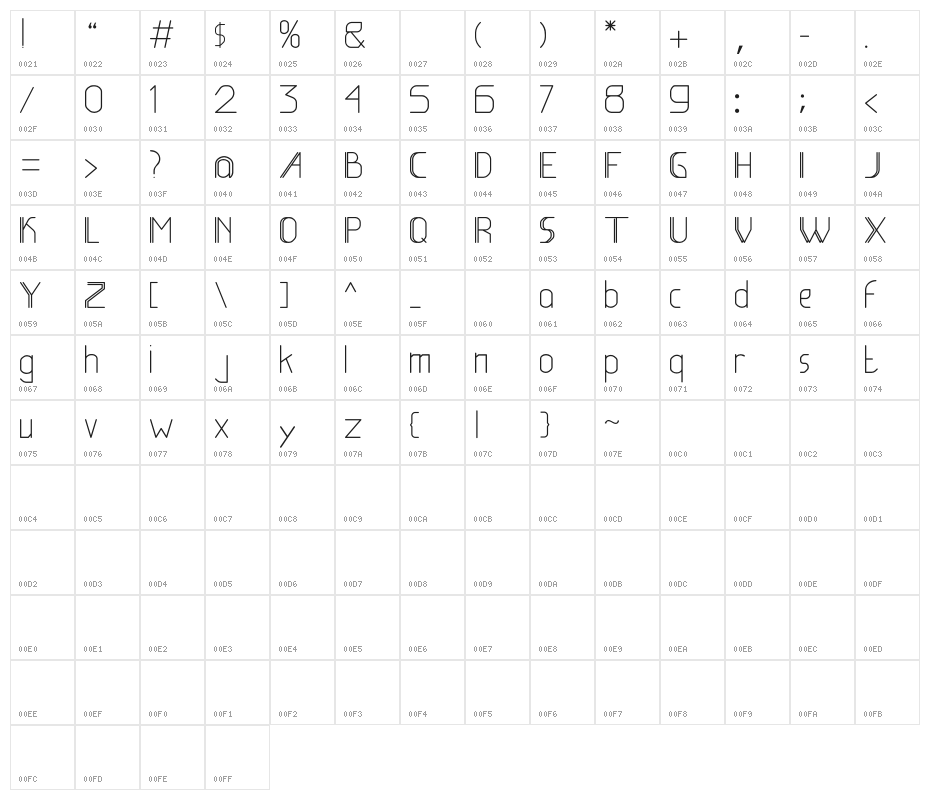BeLati-Regular Character Map