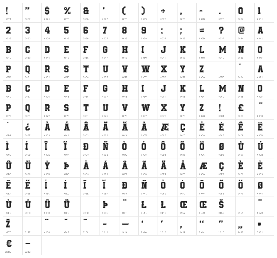 BeTrueToYourSchool-Regular Character Map