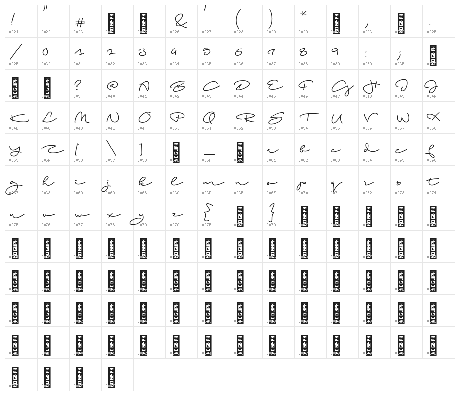 Beach Script Regular Character Map