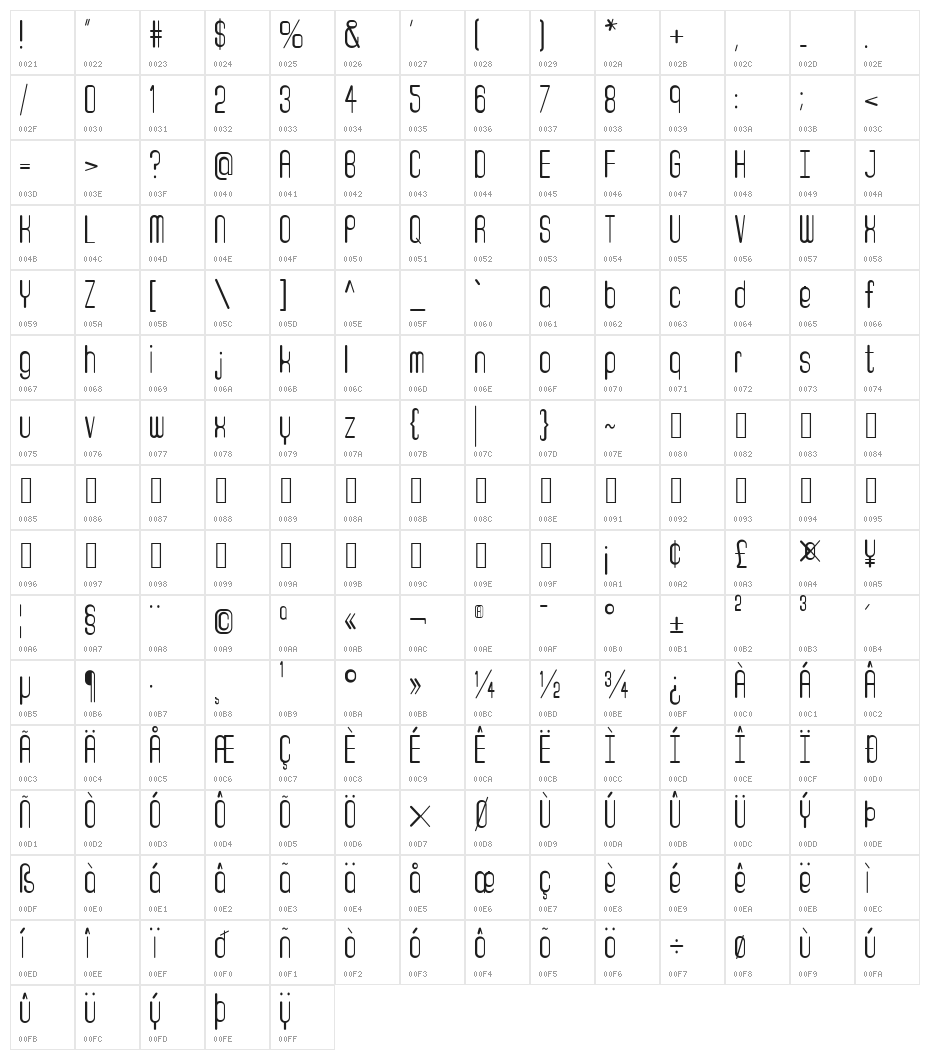 Beam 101 Regular Character Map