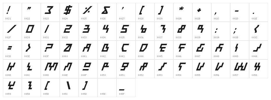 Beam Rider Bold Italic Character Map