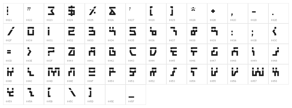 Beam Rider Bold Laser Character Map