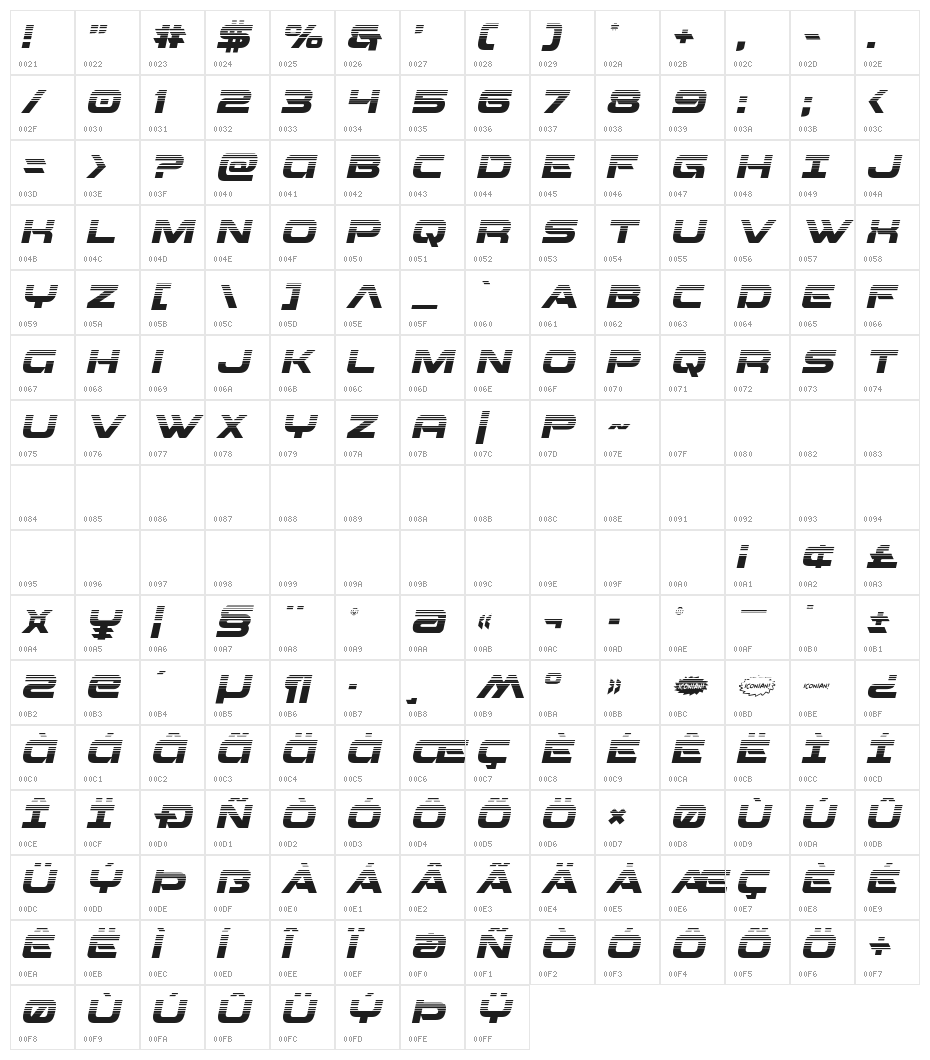 Beam Weapon Halftone Italic Character Map