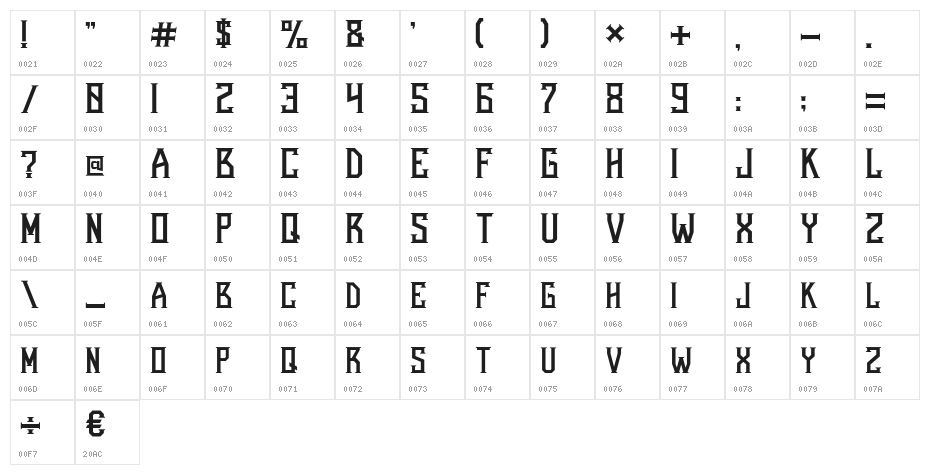 Bearded Lady Regular Character Map