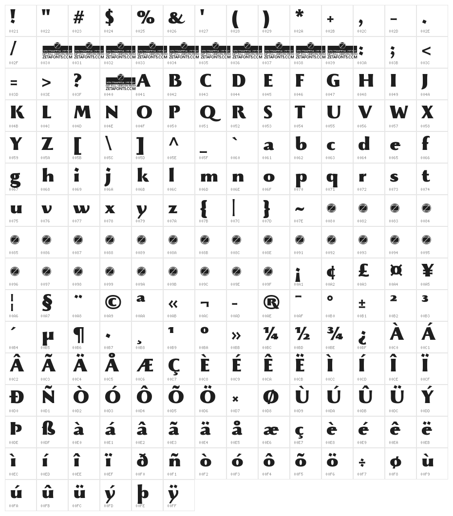 Beatrix Antiqua Black Character Map