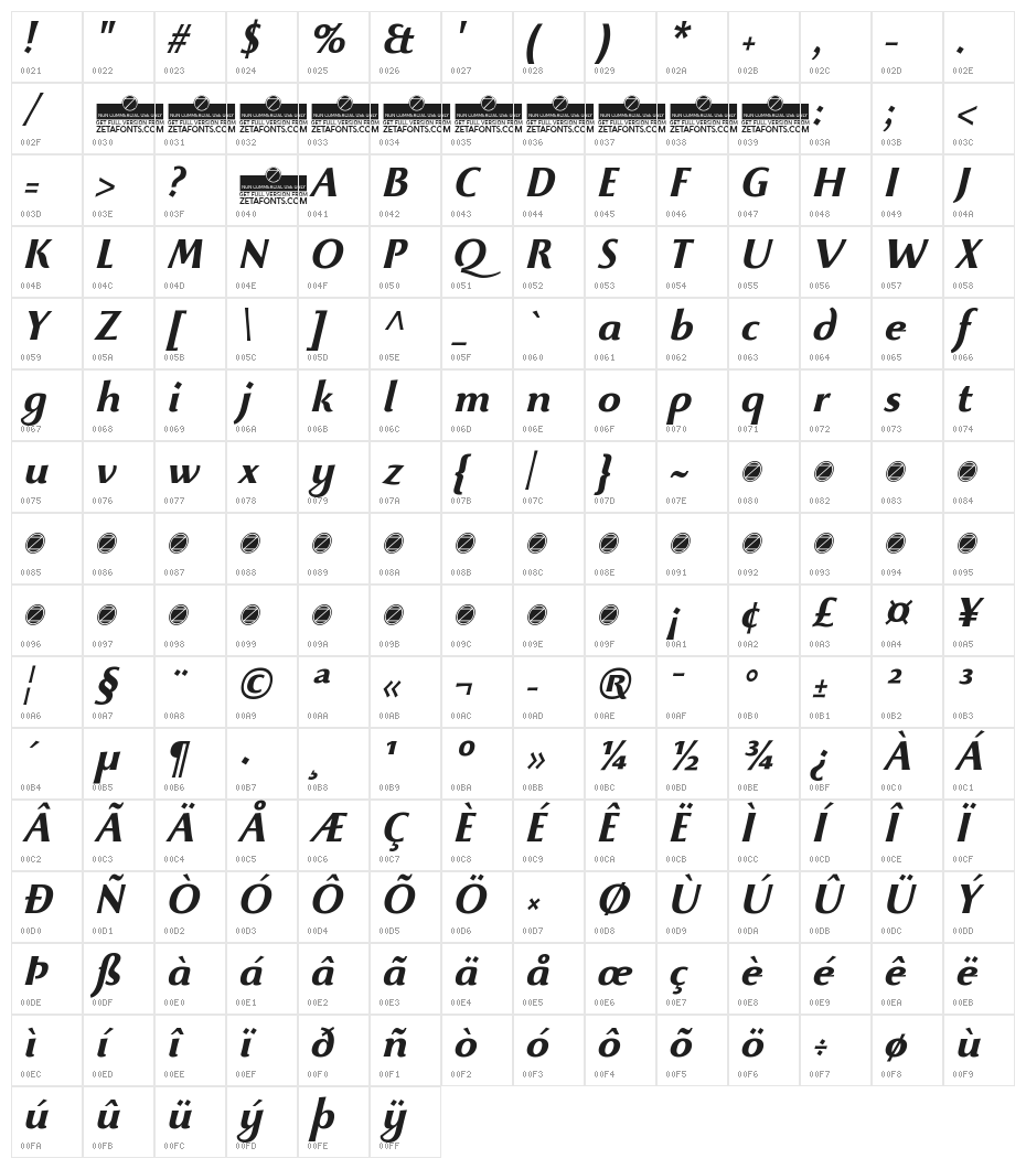 Beatrix Antiqua Bold Italic Character Map