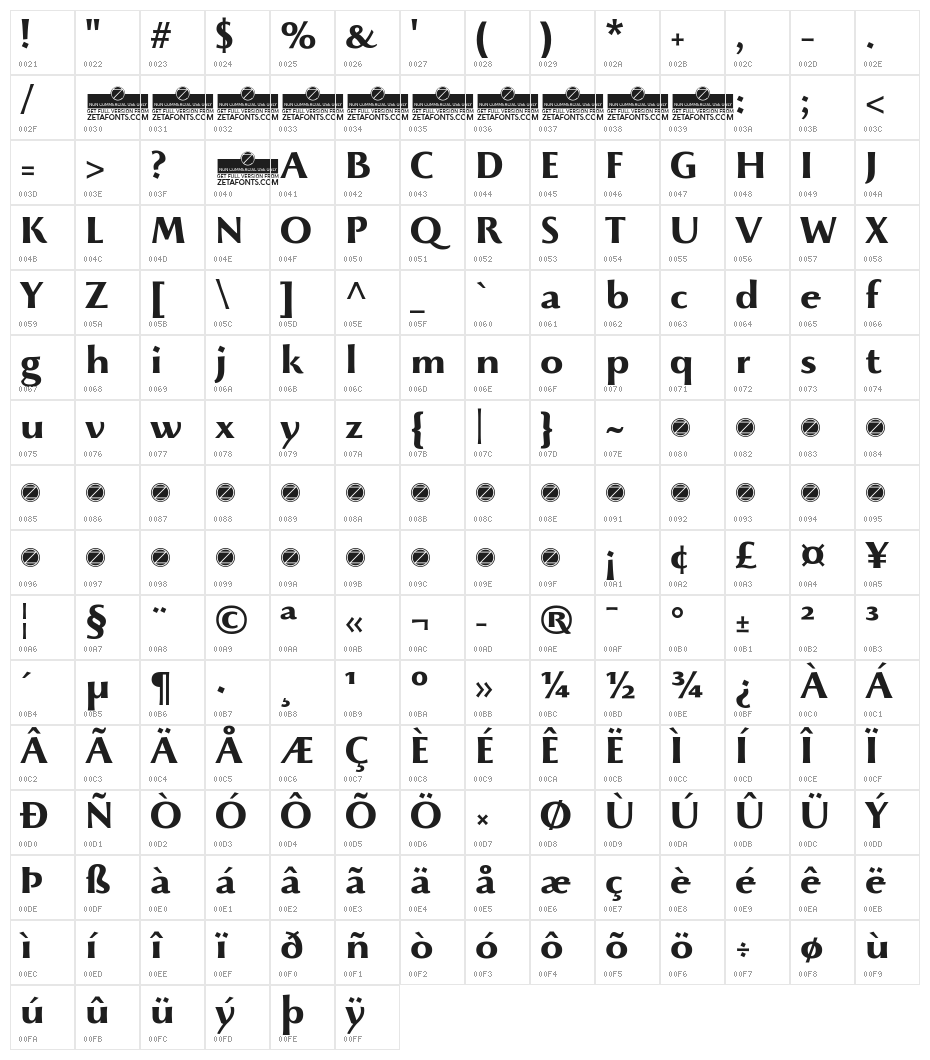 Beatrix Antiqua Bold Character Map