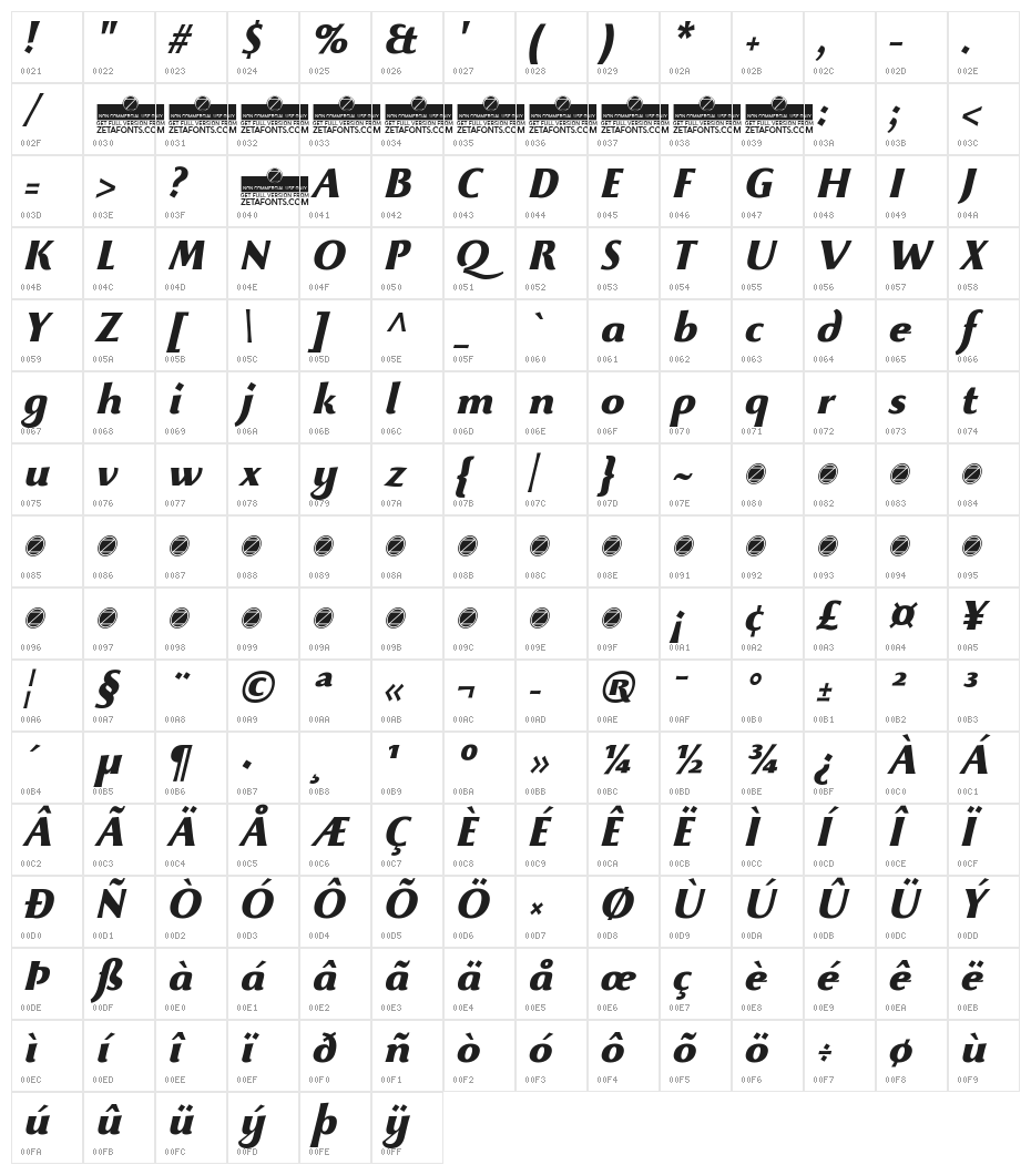 Beatrix Antiqua ExtBd Ita Character Map