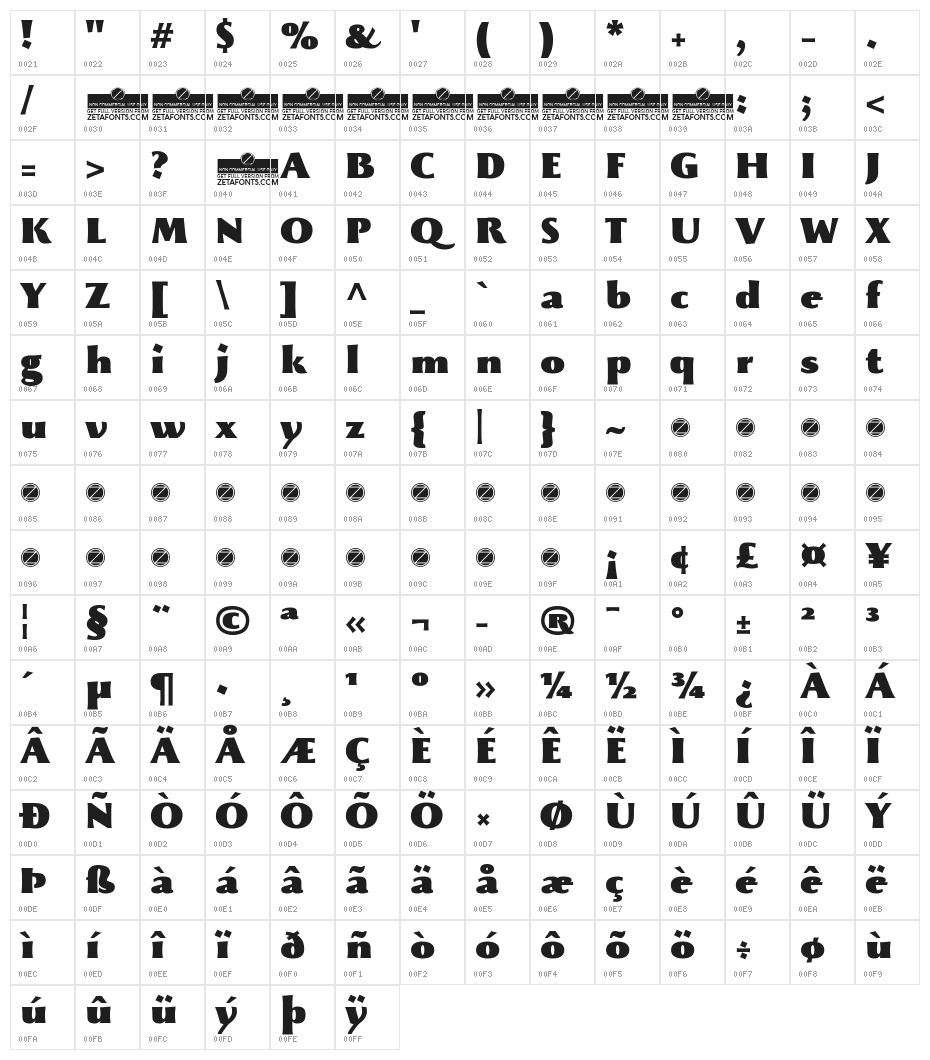 Beatrix Antiqua ExtraBlack Character Map