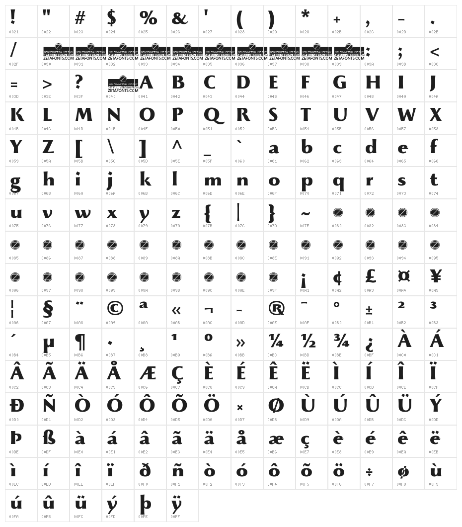 Beatrix Antiqua ExtraBold Character Map