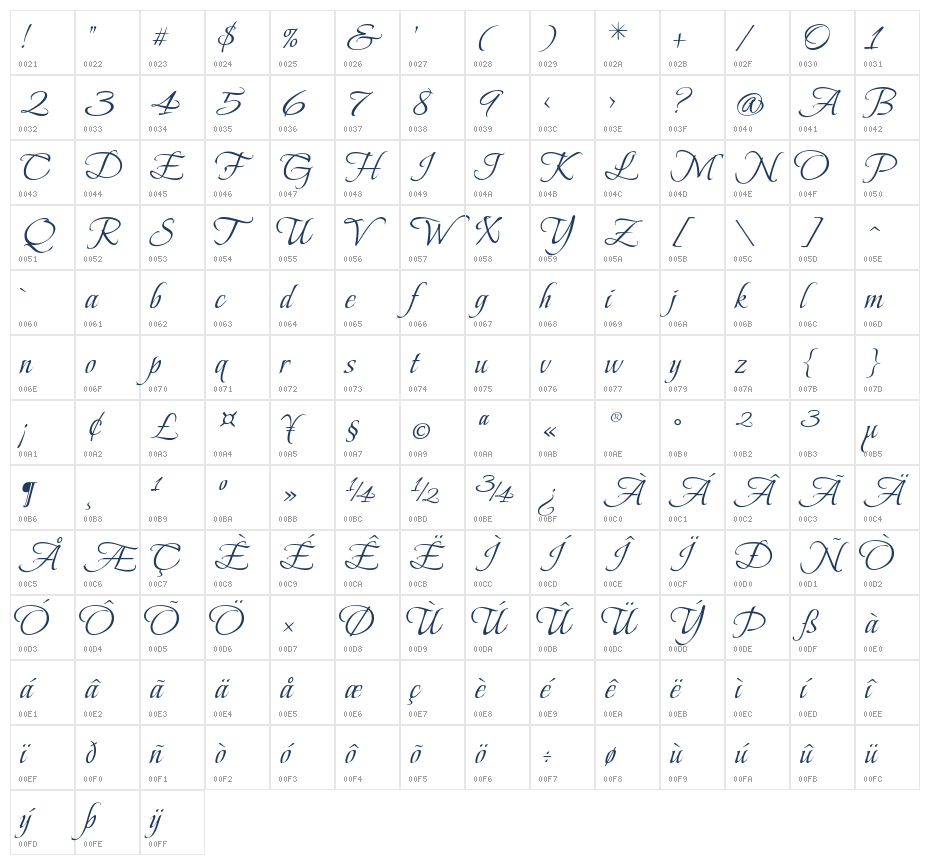Beau Rivage Regular Character Map