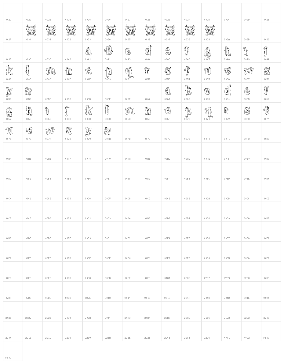 Beauregard Hollow Character Map