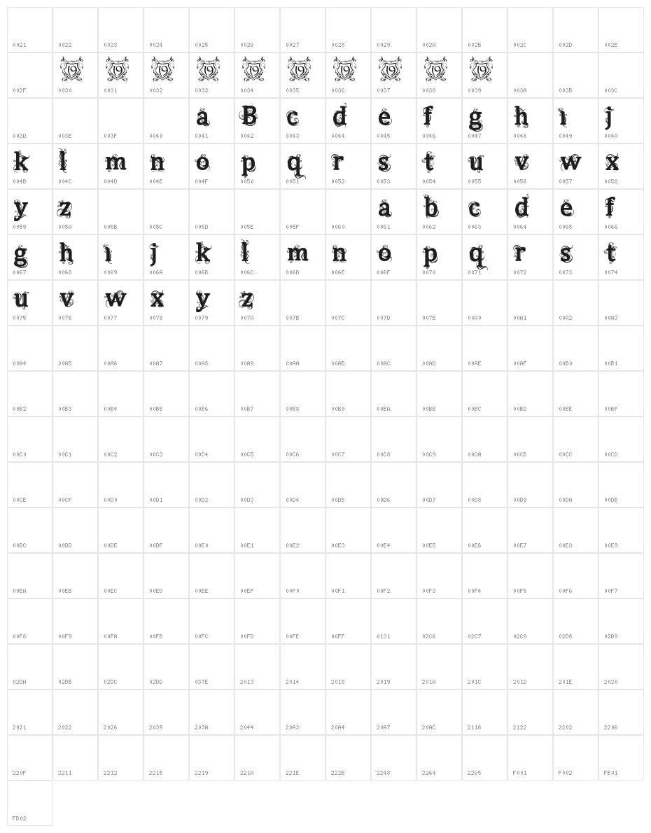 Beauregard Character Map