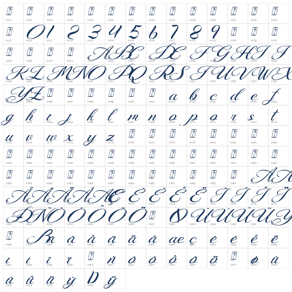 Beautiful Danila Italic Demo Italic Character Map