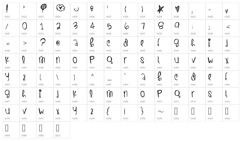 BeautifulMorning Character Map