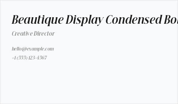 Beautique Display Condensed Bold Italic Business Card