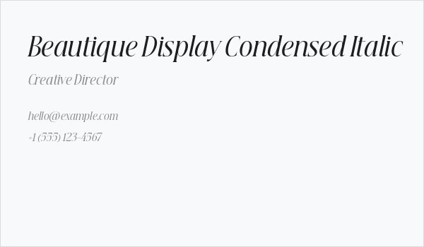 Beautique Display Condensed Italic Business Card