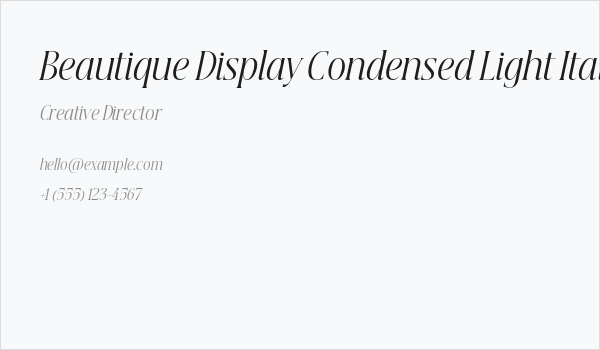 Beautique Display Condensed Light Italic Business Card