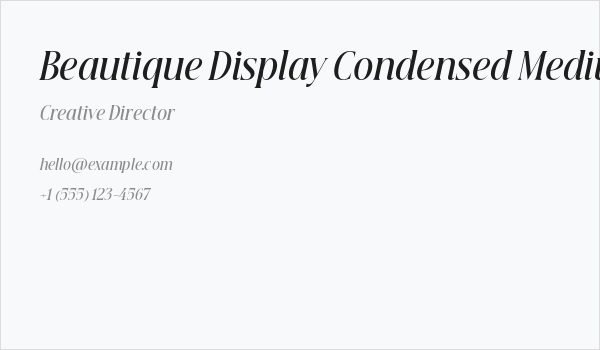 Beautique Display Condensed Medium Italic Business Card