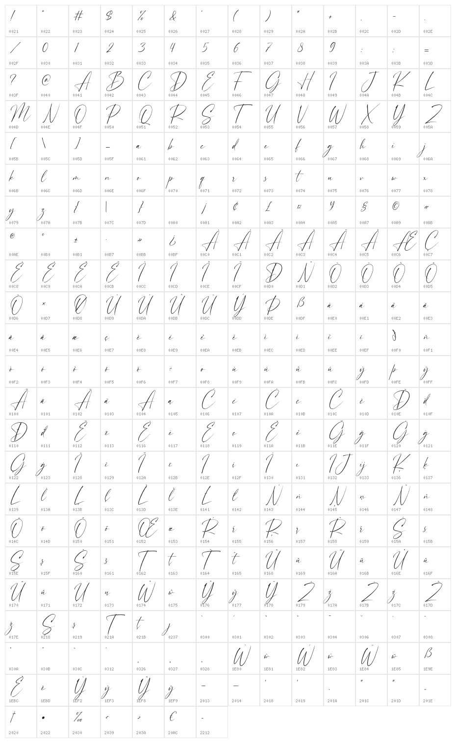 Beauty Handwriting Regular Character Map