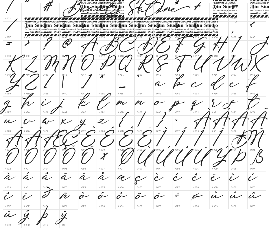 Beauty Satine Personal Use Font Character Map