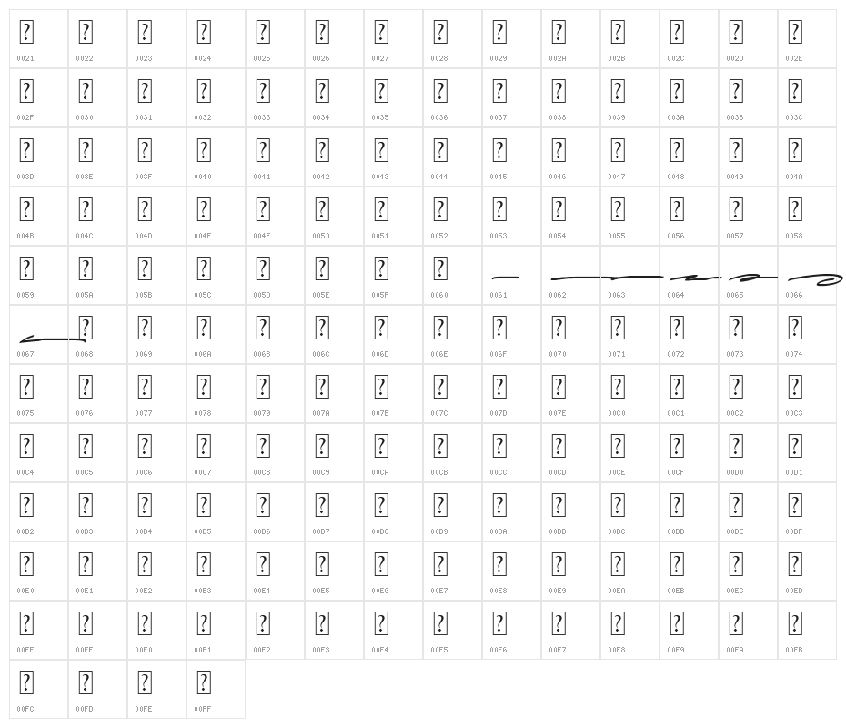 Beckhand Swash Character Map