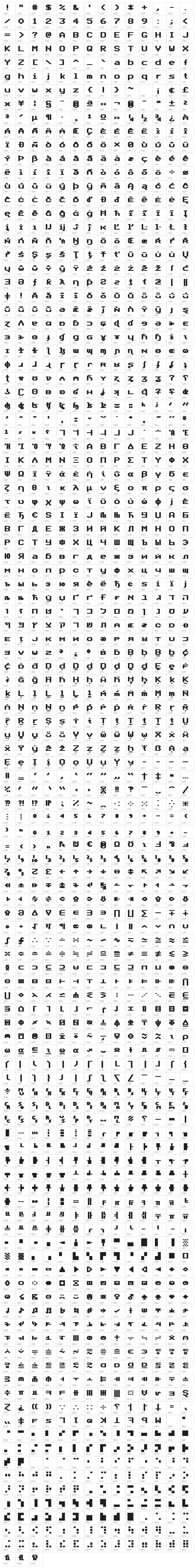 Bedstead Bold Extended Character Map