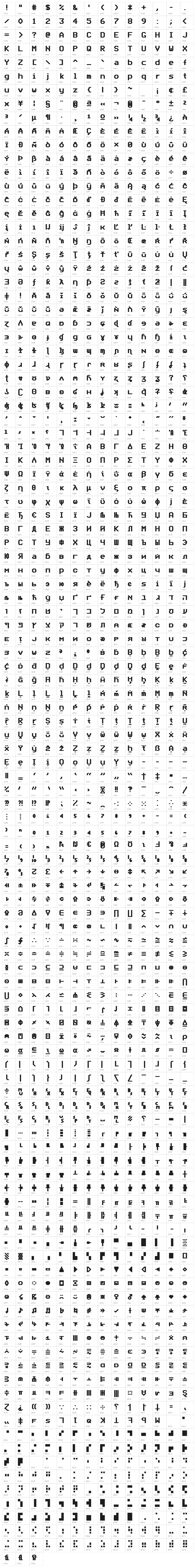 Bedstead Bold Character Map