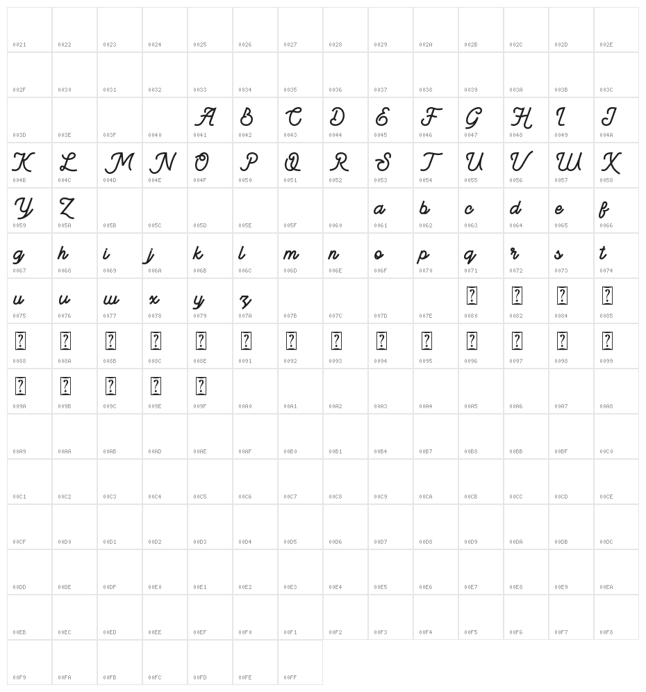 BeeQueen Script Clean Character Map