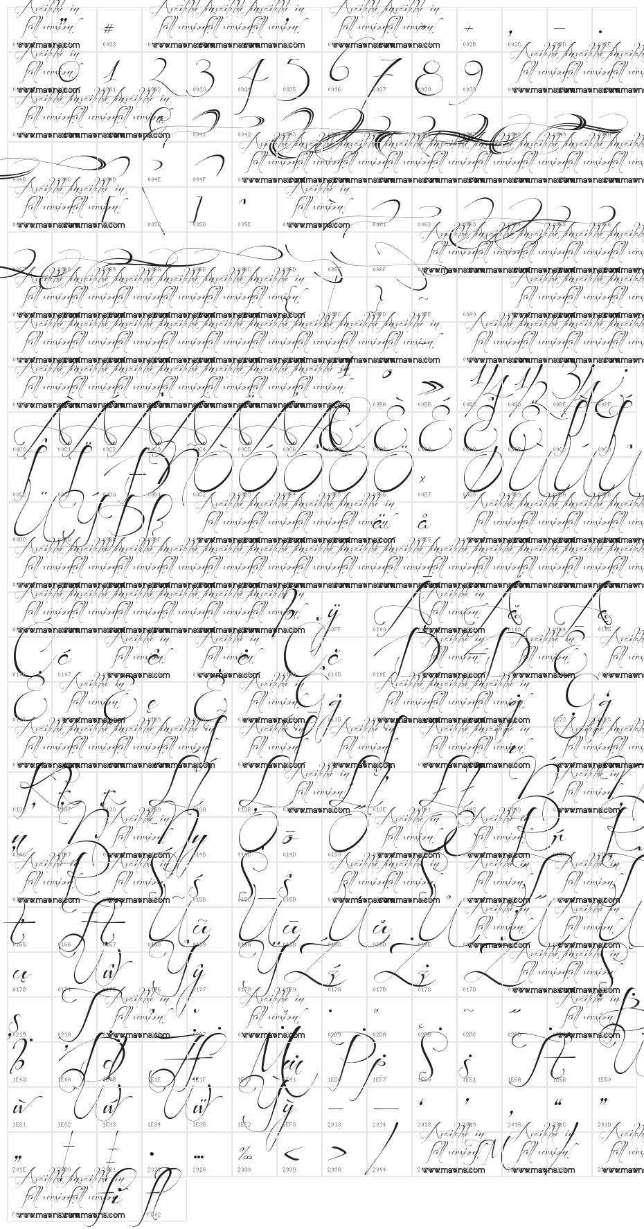 Before the Rain Swashes DEMO Character Map