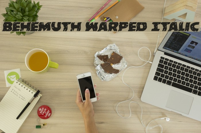 Behemuth Warped Italic Font examples