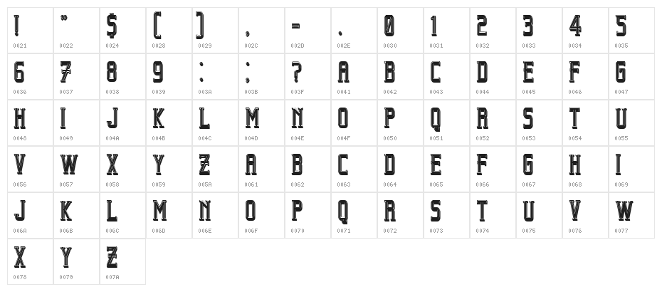 Beholder Outline Filled Regular Character Map