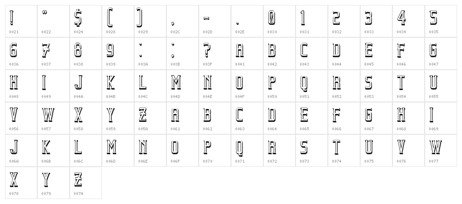 Beholder Outline Regular Character Map