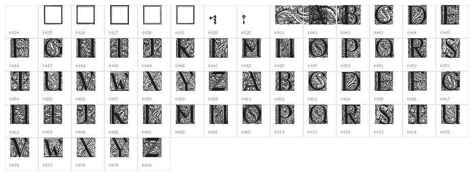 Behrens Antiqua Initialen Regular Character Map