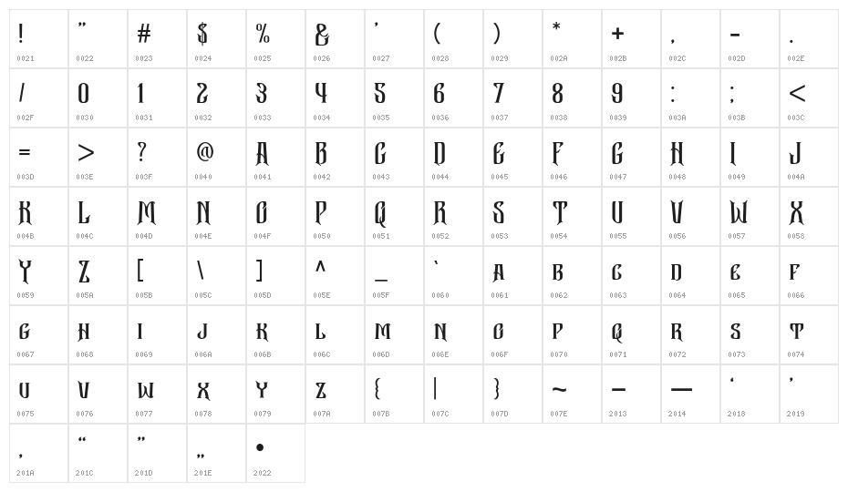 Bekelakar-Allcaps Character Map