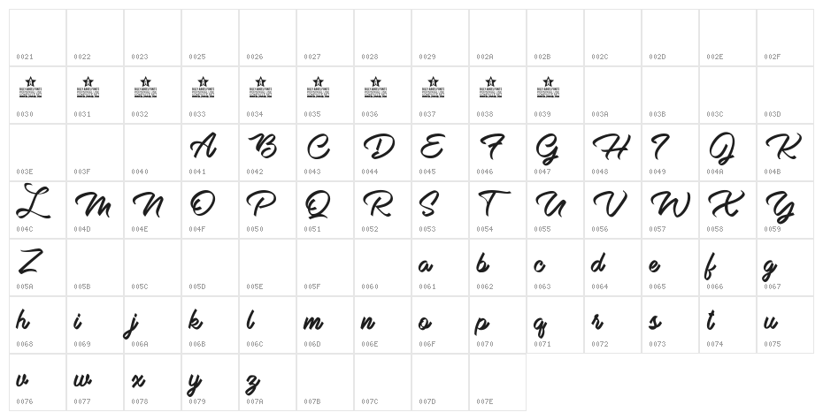 Bella Donna Personal Use Regular Character Map