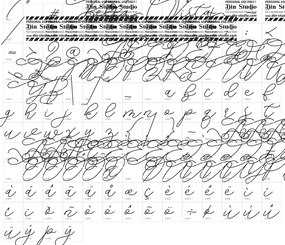 Bella Vista Personal Use Character Map