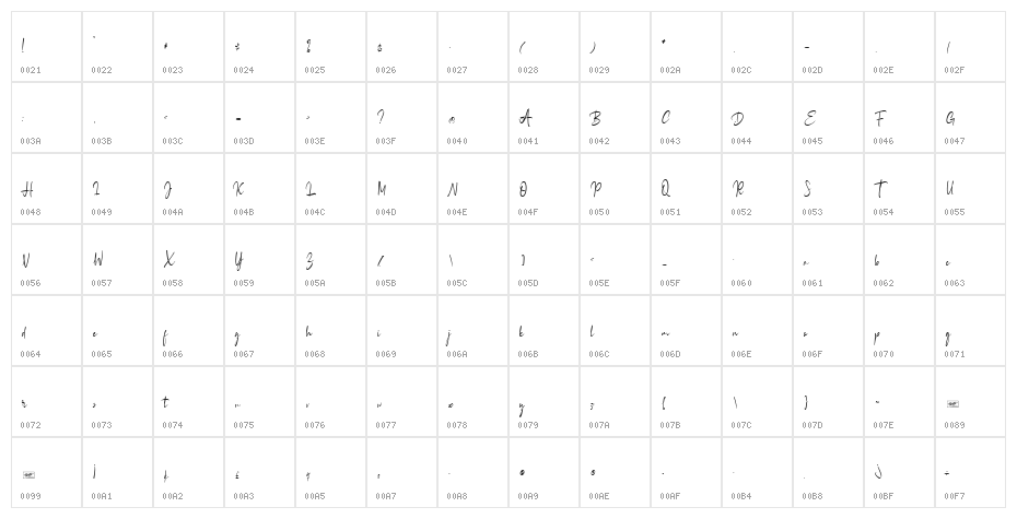 Bellaville Demo Regular Character Map