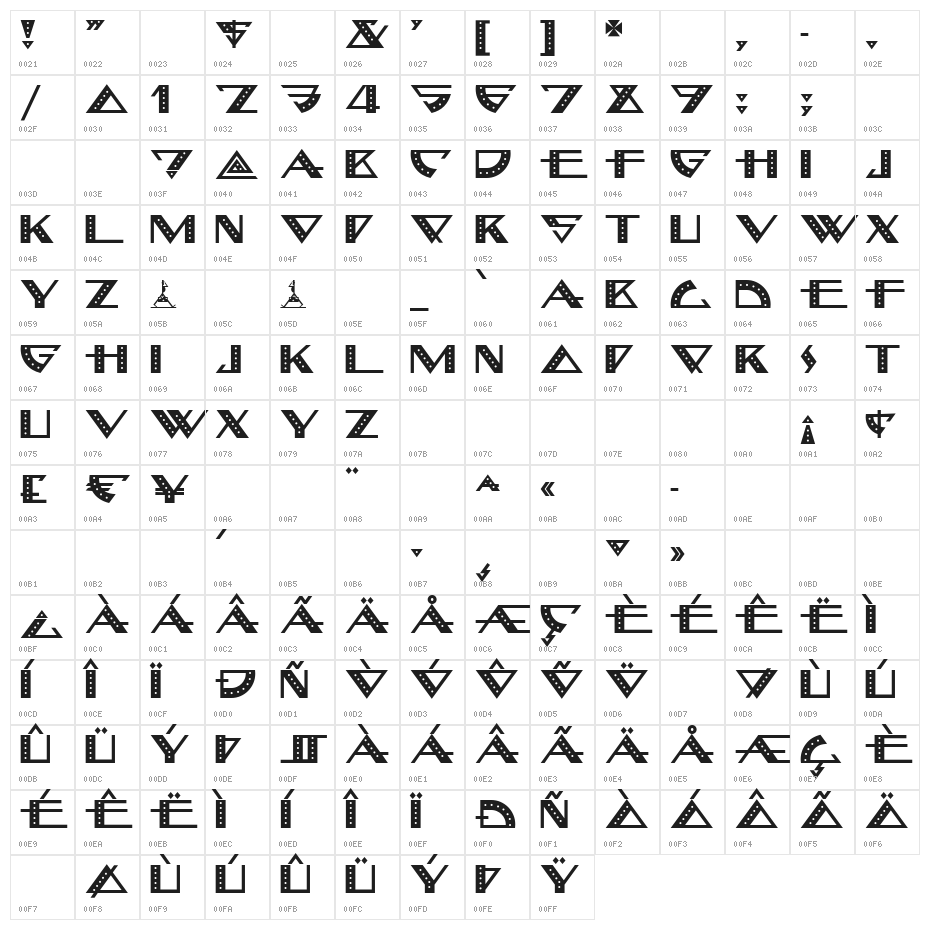 BellhopNF Character Map