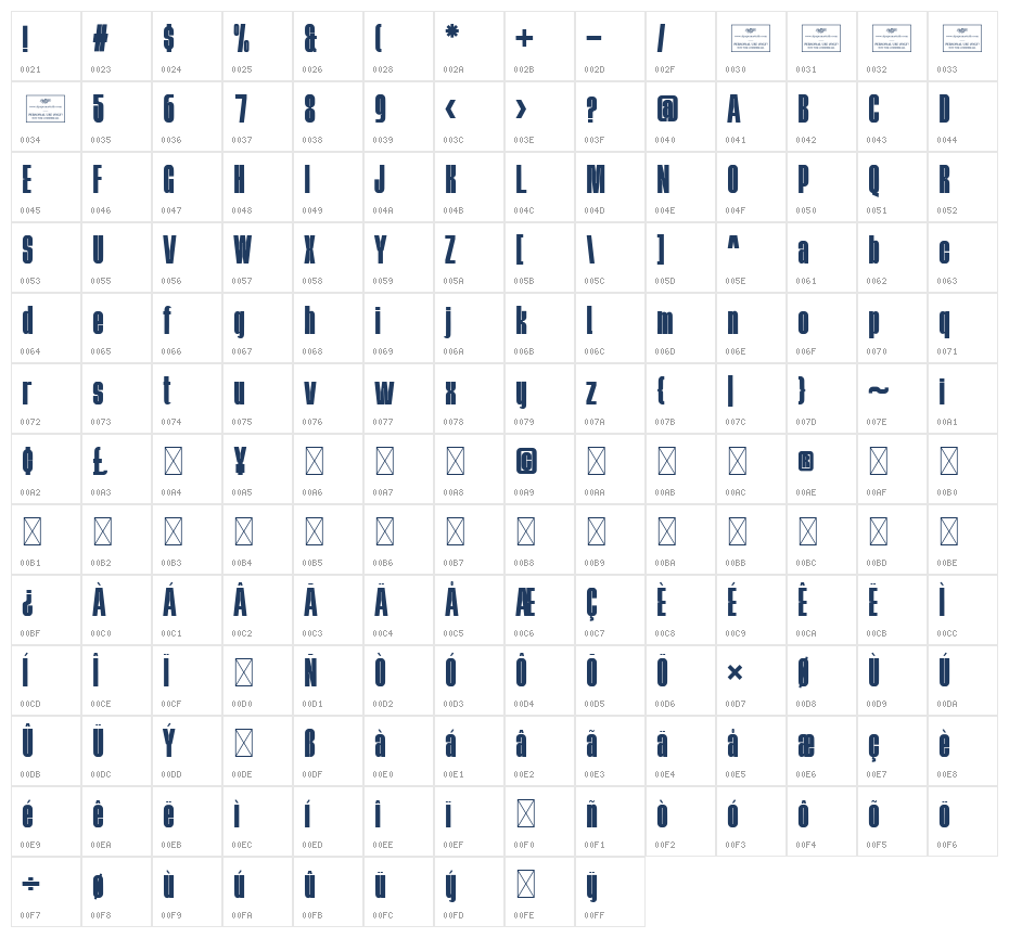 Bellmiora Free Regular Character Map