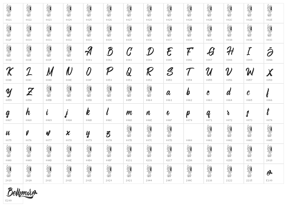 Bellsmore Brush Character Map