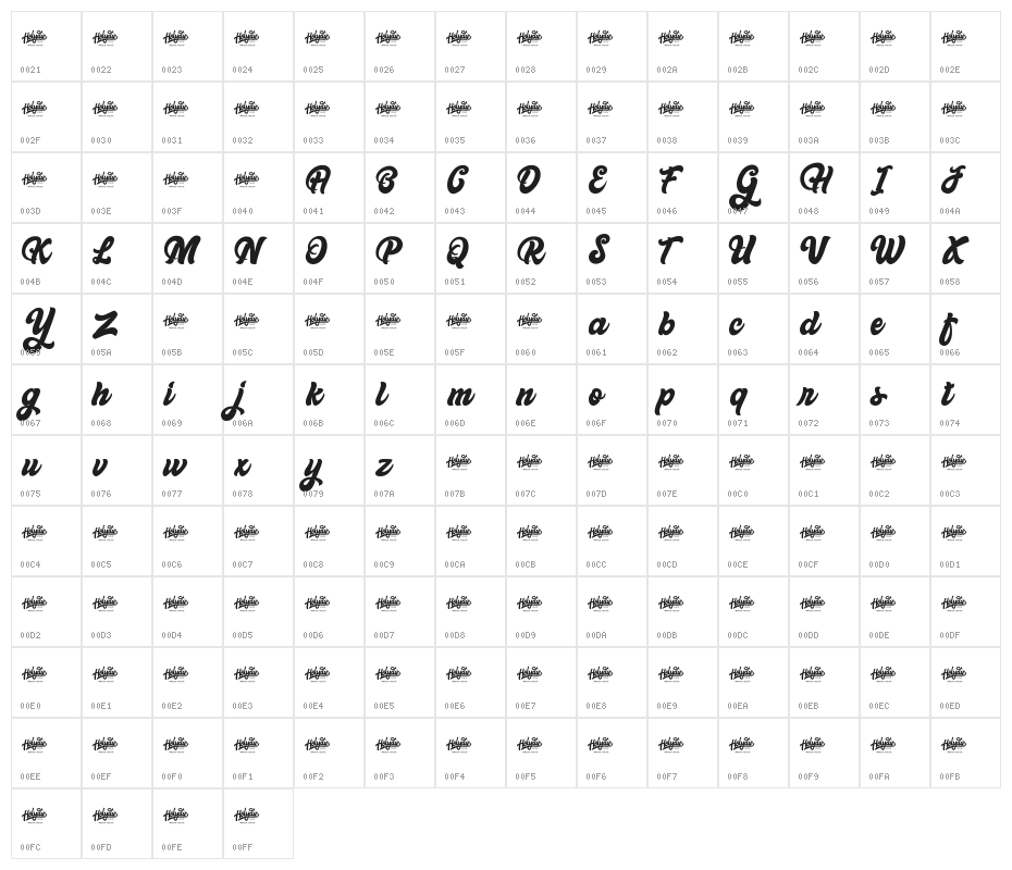 Bellynice Character Map