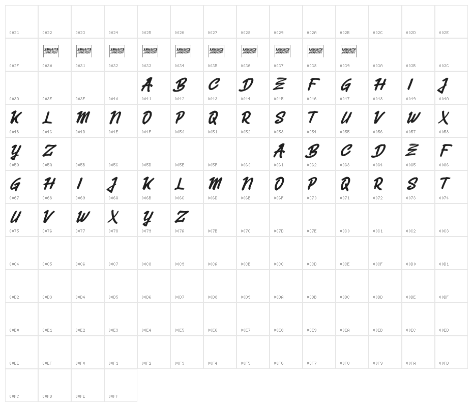 Belvana (demo) Character Map