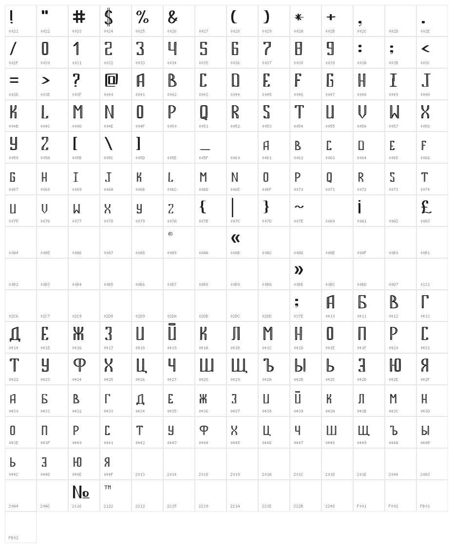 Bemount Line Character Map