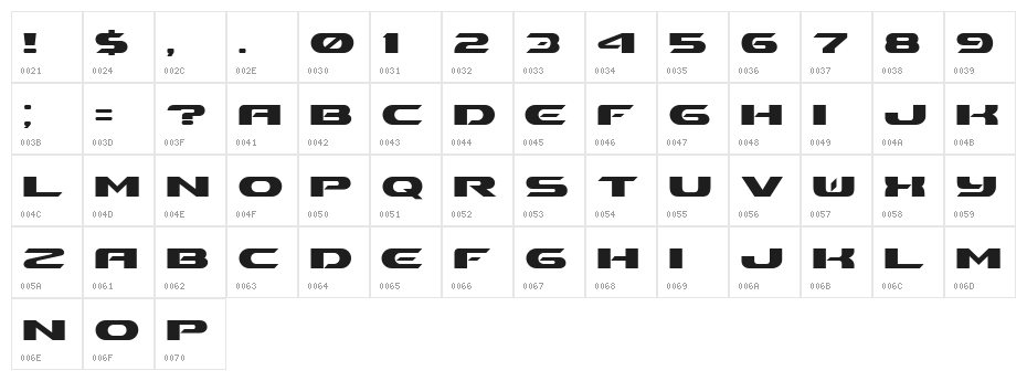 Ben Pioneer Bold Character Map