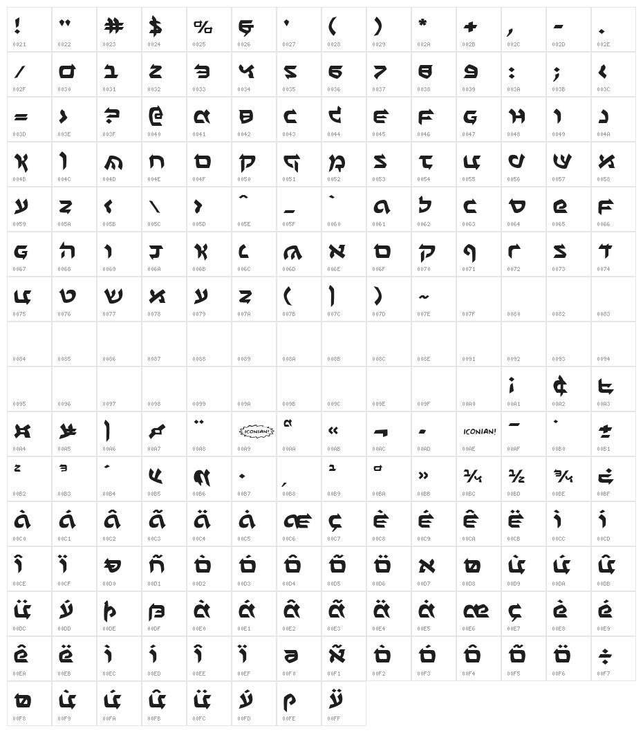 Ben-Zion Expanded Character Map
