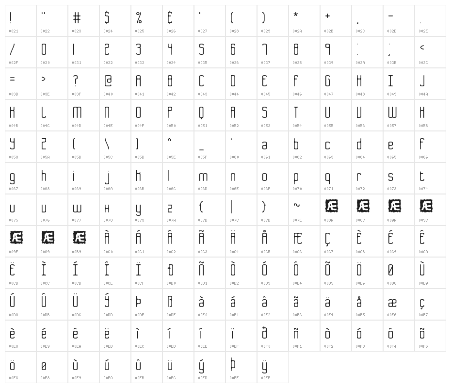 Bend 2 Squares BRK Character Map